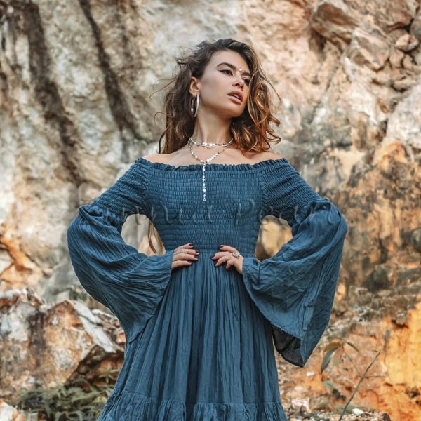 Lucia Off-Shoulder Boho Wedding Dress Bohemian Wedding Dress Festival Gypsy Maxi Dress Regular Size Plus Size Natural Cotton Multiple Sizes - Image 4