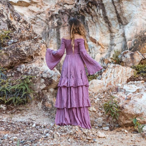 Lucia Off-Shoulder Boho Wedding Dress Bohemian Wedding Dress Festival Gypsy Maxi Dress Regular Size Plus Size Natural Cotton Multiple Sizes