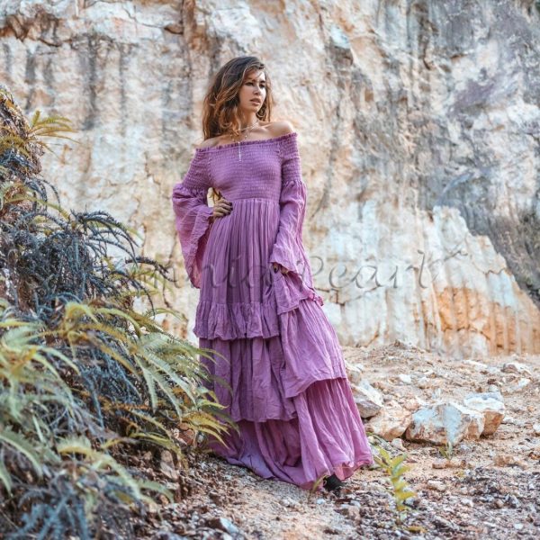 Lucia Off-Shoulder Boho Wedding Dress Bohemian Wedding Dress Festival Gypsy Maxi Dress Regular Size Plus Size Natural Cotton Multiple Sizes - Image 5