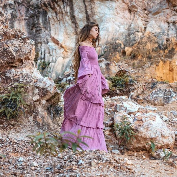 Lucia Off-Shoulder Boho Wedding Dress Bohemian Wedding Dress Festival Gypsy Maxi Dress Regular Size Plus Size Natural Cotton Multiple Sizes - Image 2