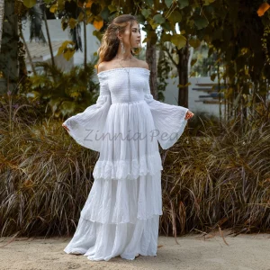 Celestial Romance: Lucia Off-Shoulder Boho Wedding Dress - An Exquisite Journey of Romance and Self-Expression - Inclusive Design for All