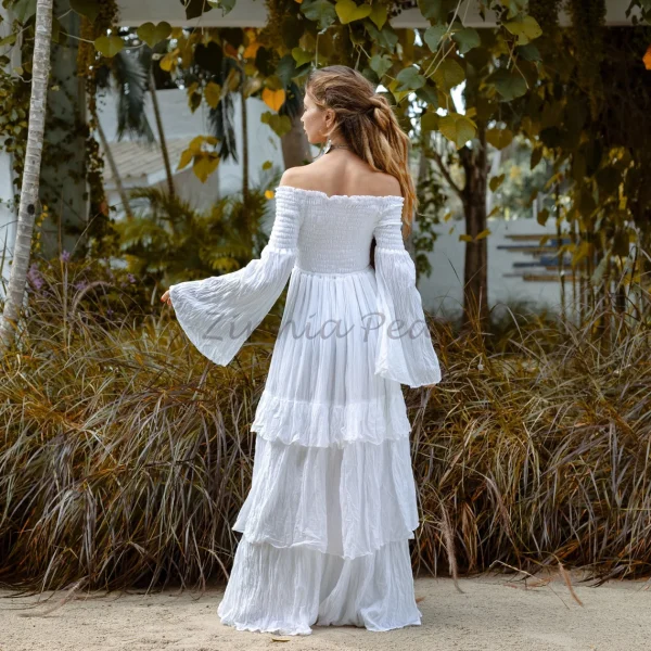 Celestial Romance: Lucia Off-Shoulder Boho Wedding Dress - An Exquisite Journey of Romance and Self-Expression - Inclusive Design for All