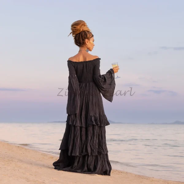 Lucia Off-Shoulder Boho Wedding Dress Bohemian Wedding Dress Festival Gypsy Maxi Dress Regular Size Plus Size Natural Cotton Multiple Sizes