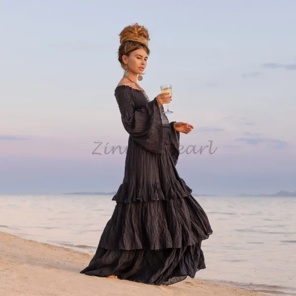 Lucia Off-Shoulder Boho Wedding Dress Bohemian Wedding Dress Festival Gypsy Maxi Dress Regular Size Plus Size Natural Cotton Multiple Sizes - Image 5