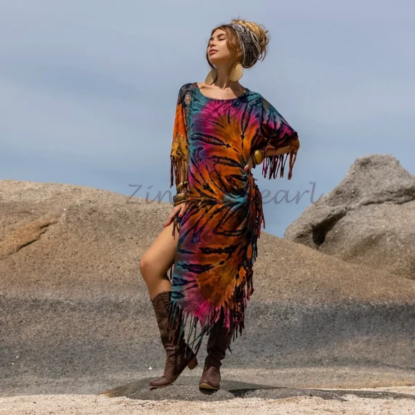 Unleash Your Inner Boho Goddess with our Handmade Tiedye Dress Tunic Arlo – A Vibrant Fusion of Colors for True Self-Expression