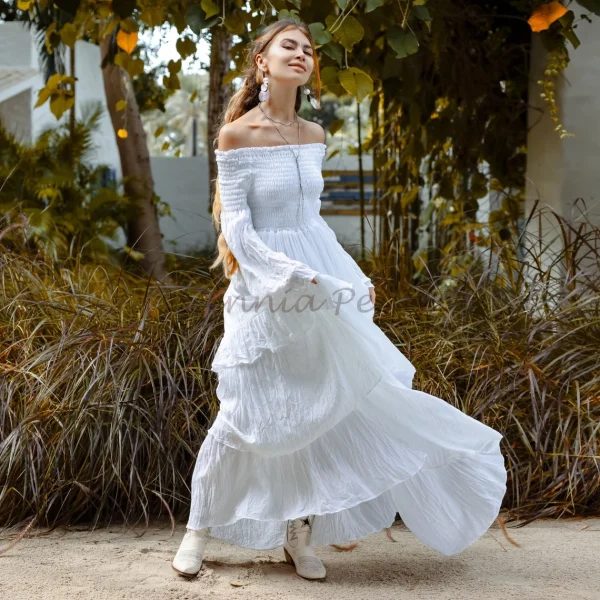 Celestial Romance: Lucia Off-Shoulder Boho Wedding Dress - An Exquisite Journey of Romance and Self-Expression - Inclusive Design for All - Image 3