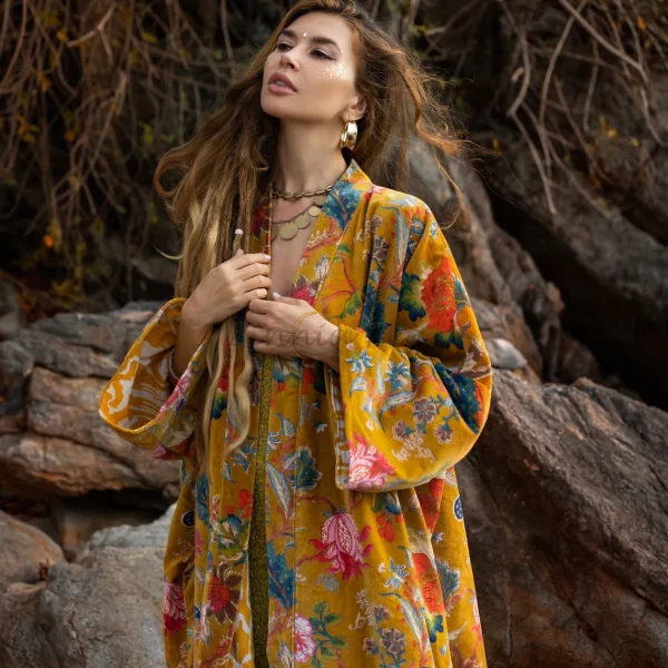 Mai Velvet Kimono - True Elegance: Handmade Lux for the Free-Spirited Soul – Unleash Your Boho-Chic Style at Zinnia Pearl - Inclusive Sizing - Image 2