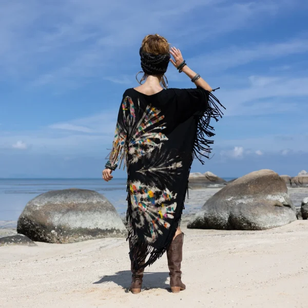 Unlock Your Free-Spirited Style with the ARLO Tiedye Top Tunic Maxi Dress Inclusive Sizing from One Size to 3X, Hand-Tiedye Fringe Kaftan - Image 3