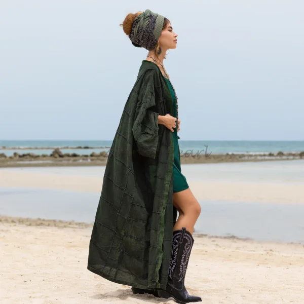 Veda - Ethereal Splendor - Handcrafted Plus Size Patchwork Kimono Duster - A Vintage-inspired Masterpiece" - Image 2