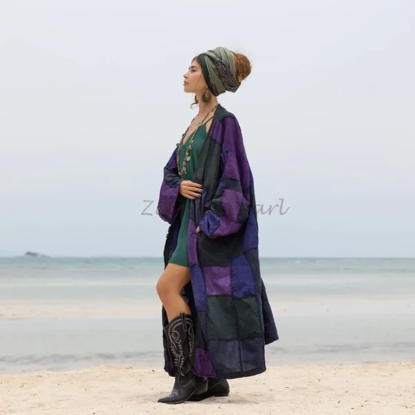 Veda - Ethereal Splendor - Handcrafted Plus Size Patchwork Kimono Duster - A Vintage-inspired Masterpiece