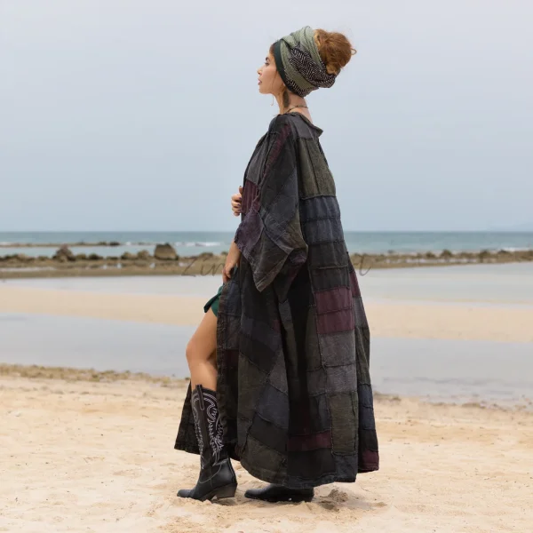 Veda - Ethereal Splendor - Handcrafted Plus Size Patchwork Kimono Duster - A Vintage-inspired Masterpiece