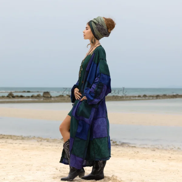 Veda - Ethereal Splendor - Handcrafted Plus Size Patchwork Kimono Duster - A Vintage-inspired Masterpiece"