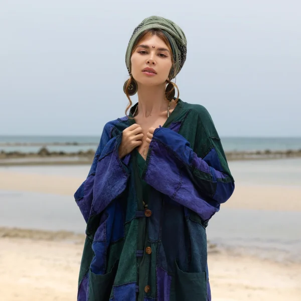 Veda - Ethereal Splendor - Handcrafted Plus Size Patchwork Kimono Duster - A Vintage-inspired Masterpiece" - Image 2