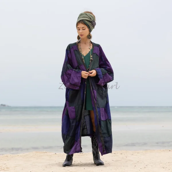 Veda - Ethereal Splendor - Handcrafted Plus Size Patchwork Kimono Duster - A Vintage-inspired Masterpiece