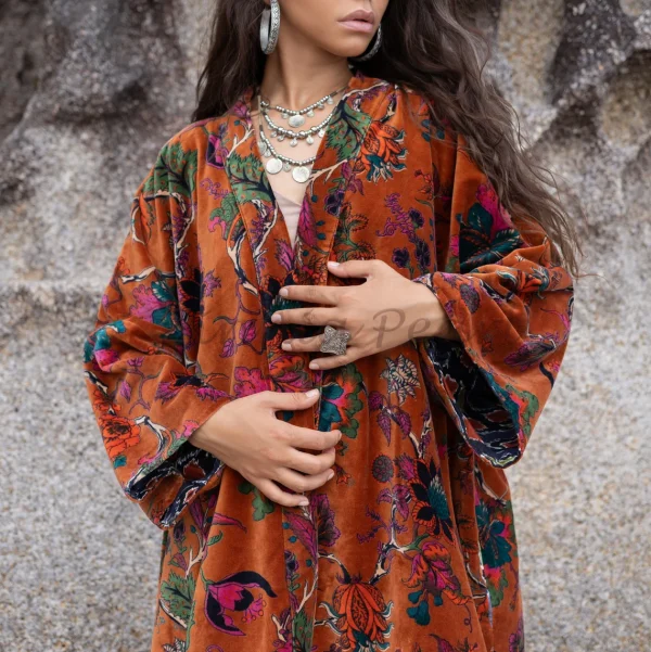 Mai Velvet Kimono - True Elegance: Handmade Lux for the Free-Spirited Soul – Unleash Your Boho-Chic Style at Zinnia Pearl - Inclusive Sizing - Image 3