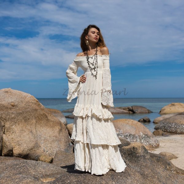 Celestial Romance: Lucia Off-Shoulder Boho Wedding Dress - An Exquisite Journey of Romance and Self-Expression - Inclusive Design for All