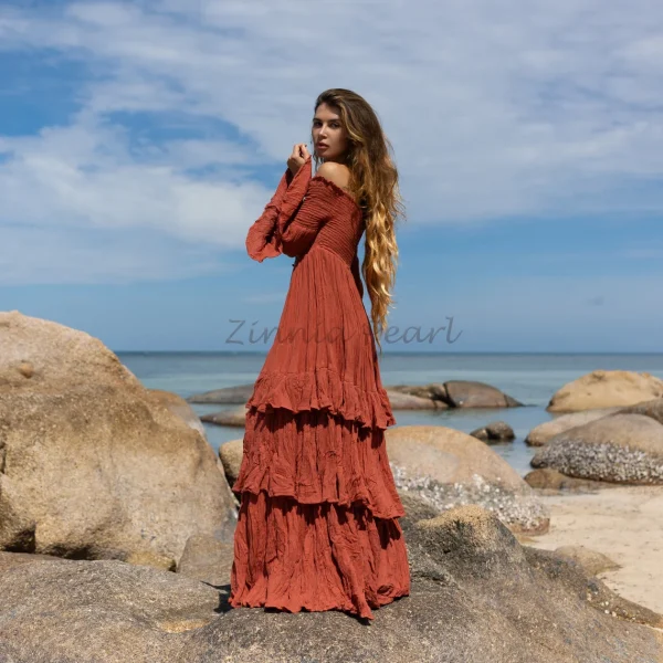 Lucia Off-Shoulder Boho Wedding Dress Bohemian Engagement Photography Dress Festival Gypsy Maxi Dress One Size One Plus Size Fit XL 2X - Image 4