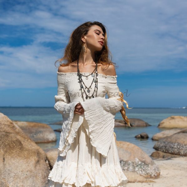 Celestial Romance: Lucia Off-Shoulder Boho Wedding Dress - An Exquisite Journey of Romance and Self-Expression - Inclusive Design for All - Image 2