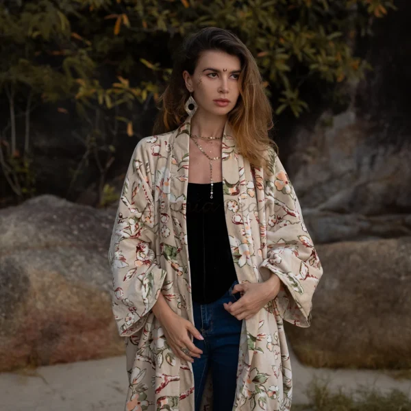 Mai Velvet Kimono - True Elegance: Handmade Lux for the Free-Spirited Soul – Unleash Your Boho-Chic Style at Zinnia Pearl - Inclusive Sizing - Image 2