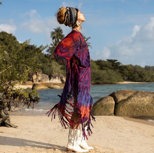 ARLO Tiedye Top Tunic Maxi Dress Festival Handmade Boho Fringe Kaftan Poncho One Size One Plus Size XXXL Jersey Cotton - Image 3