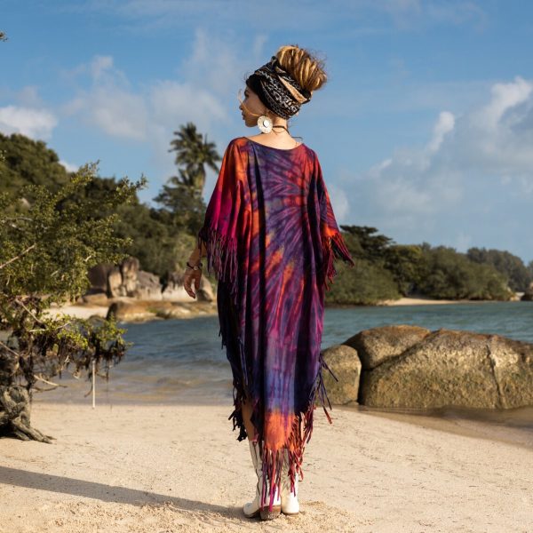 ARLO Tiedye Top Tunic Maxi Dress Festival Handmade Boho Fringe Kaftan Poncho One Size One Plus Size XXXL Jersey Cotton - Image 2