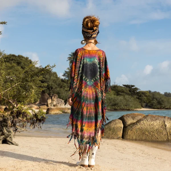 ARLO Tiedye Top Tunic Maxi Dress Festival Handmade Boho Fringe Kaftan Poncho One Size One Plus Size XXXL Jersey Cotton - Image 2