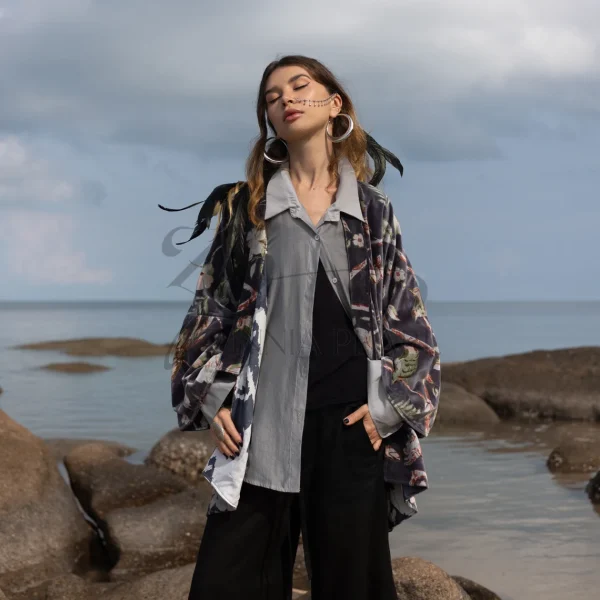 Mei - Velvet Whispers - Handmade Kimono Jacket for Boho Lovers - Inclusive Sizes - Exquisitely Crafted for your Unique Style. - Image 4