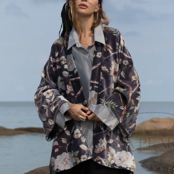 Mei - Velvet Whispers - Handmade Kimono Jacket for Boho Lovers - Inclusive Sizes - Exquisitely Crafted for your Unique Style. - Image 3