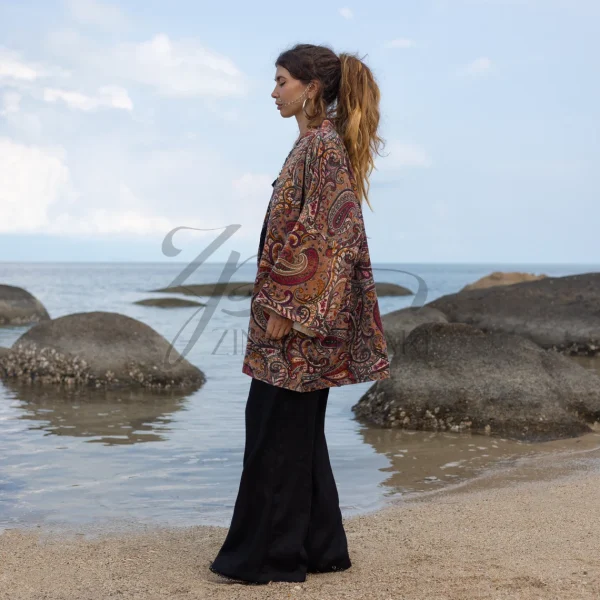 Mei - Velvet Whispers - Handmade Kimono Jacket for Boho Lovers - Inclusive Sizes - Exquisitely Crafted for your Unique Style.