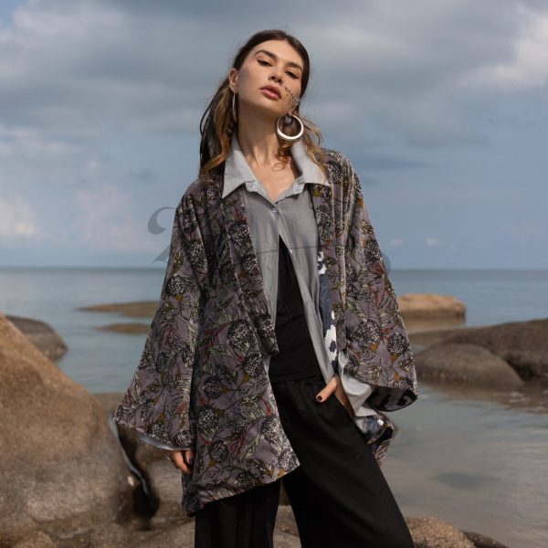 Mei - Velvet Whispers - Handmade Kimono Jacket for Boho Lovers - Inclusive Sizes - Exquisitely Crafted for your Unique Style. - Image 4