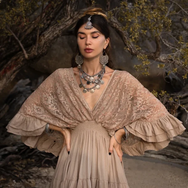 Radiate Elegance in Our Lunette Lace-Trimmed Dress - The Boho-Chic Kaftan Pullover for Your Engagement, Resort Getaways, and Dreamy Vacation - Image 5