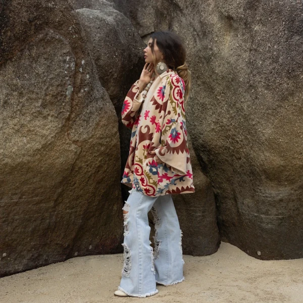 Mei - Velvet Whispers - Handmade Kimono Jacket for Boho Lovers - Inclusive Sizes - Exquisitely Crafted for your Unique Style