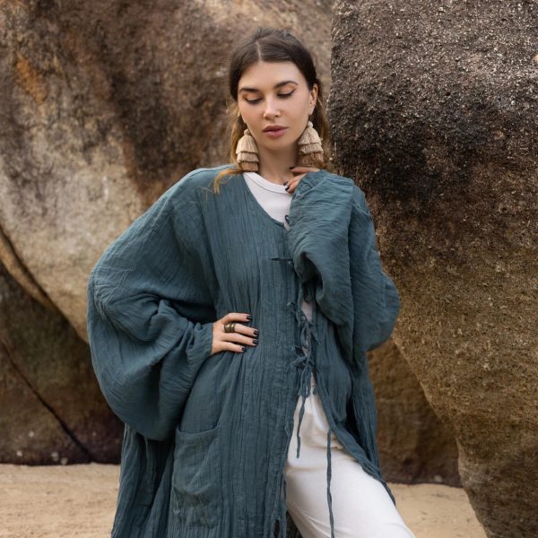 Aimi Kimono boho duster raw cotton cardigan Beach Coverup Vacation Resort Wear Unique light weight Elegant Gifts One Size One Plus Size 3XL - Image 2