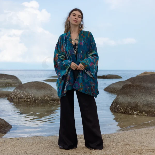 Mei - Velvet Whispers - Handmade Kimono Jacket for Boho Lovers - Inclusive Sizes - Exquisitely Crafted for your Unique Style