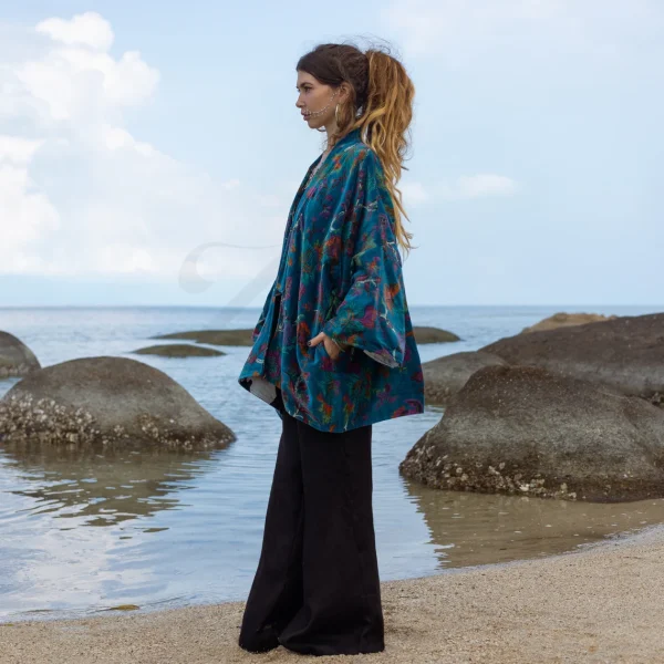 Mei - Velvet Whispers - Handmade Kimono Jacket for Boho Lovers - Inclusive Sizes - Exquisitely Crafted for your Unique Style