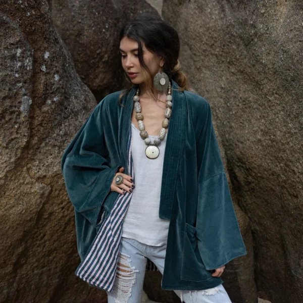 Mei - Velvet Whispers - Handmade Kimono Jacket for Boho Lovers - Inclusive Sizes - Exquisitely Crafted for your Unique Style. - Image 2