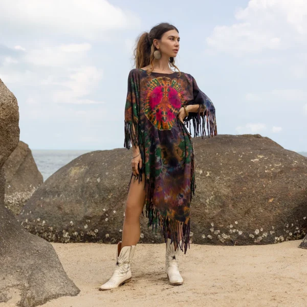 Celebrate Authenticity with the Enchanted Earth Arlo Poncho: A True Art Piece - Hand-Tiedye to Amplify Your True Expression - Inclusive Size