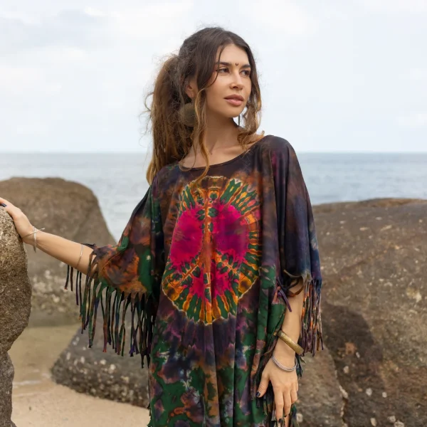 Celebrate Authenticity with the Enchanted Earth Arlo Poncho: A True Art Piece - Hand-Tiedye to Amplify Your True Expression - Inclusive Size - Image 2