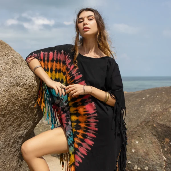 Unleash Your Inner Boho Goddess with our Handmade Tiedye Dress Tunic Arlo – A Vibrant Fusion of Colors for True Self-Expression - Image 2