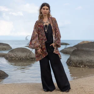 Mei - Velvet Whispers - Handmade Kimono Jacket for Boho Lovers - Inclusive Sizes - Exquisitely Crafted for your Unique Style.