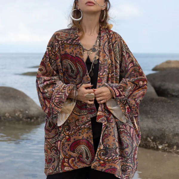 Mei - Velvet Whispers - Handmade Kimono Jacket for Boho Lovers - Inclusive Sizes - Exquisitely Crafted for your Unique Style. - Image 2