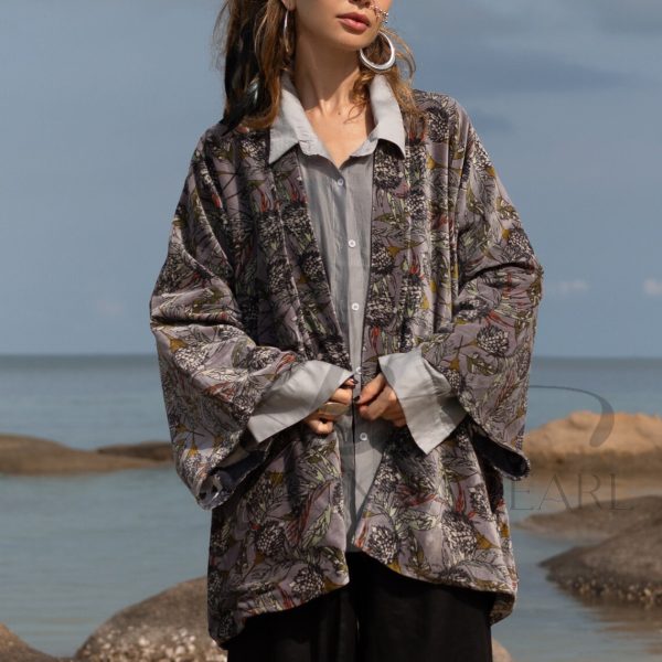 Mei - Velvet Whispers - Handmade Kimono Jacket for Boho Lovers - Inclusive Sizes - Exquisitely Crafted for your Unique Style. - Image 2