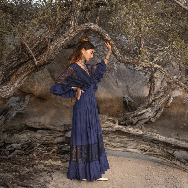 Radiate Elegance in Our Lunette Lace-Trimmed Dress - The Boho-Chic Kaftan Pullover for Your Engagement, Resort Getaways, and Dreamy Vacation - Image 4