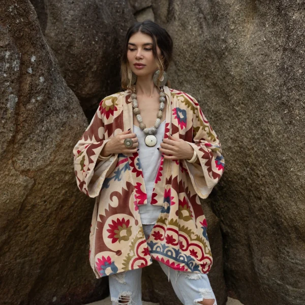 Mei - Velvet Whispers - Handmade Kimono Jacket for Boho Lovers - Inclusive Sizes - Exquisitely Crafted for your Unique Style - Image 2