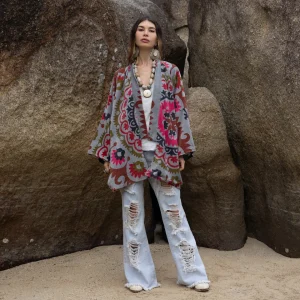 Mei - Velvet Whispers - Handmade Kimono Jacket for Boho Lovers - Inclusive Sizes - Exquisitely Crafted for your Unique Style