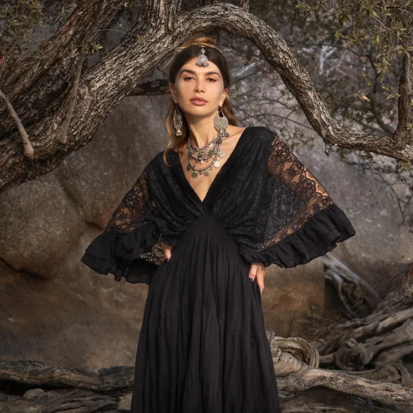 Radiate Elegance in Our Lunette Lace-Trimmed Dress - The Boho-Chic Kaftan Pullover for Your Engagement, Resort Getaways, and Dreamy Vacation - Image 2