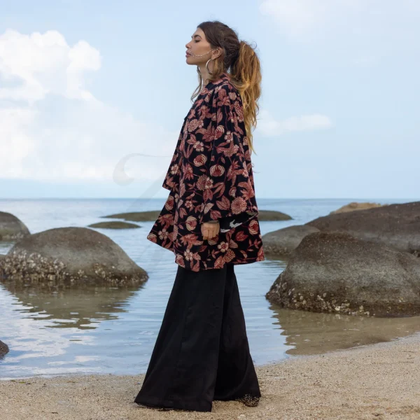 Mei - Velvet Whispers - Handmade Kimono Jacket for Boho Lovers - Inclusive Sizes - Exquisitely Crafted for your Unique Style