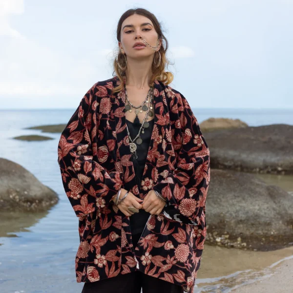 Mei - Velvet Whispers - Handmade Kimono Jacket for Boho Lovers - Inclusive Sizes - Exquisitely Crafted for your Unique Style - Image 2