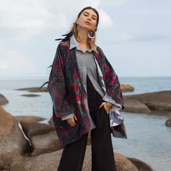 Mei - Velvet Whispers - Handmade Kimono Jacket for Boho Lovers - Inclusive Sizes - Exquisitely Crafted for your Unique Style - Image 2