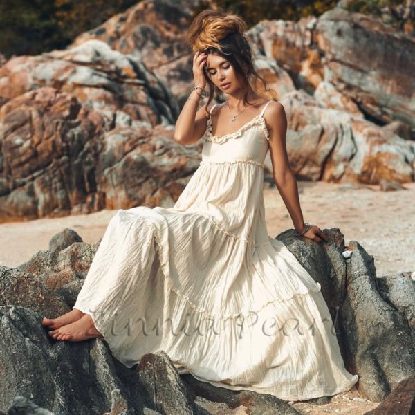 Chloe Wedding dress Bohemian Scoop Neck Dress Festival Engagement Photo Shoot Beach Reaort Vacation Maxi Dress One Size One Plus Size - Image 4